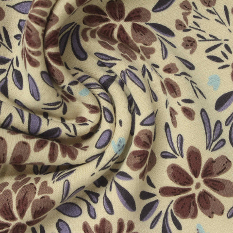 Brown Floral Velvet, Cotton-Poly