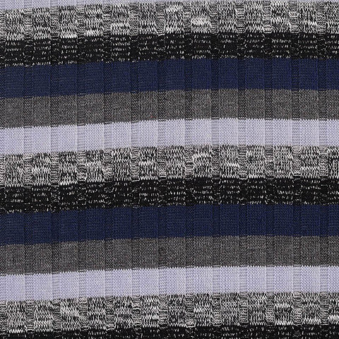 Navy Horizontal-Stripe Rib Knit, Polyester, 175 gsm