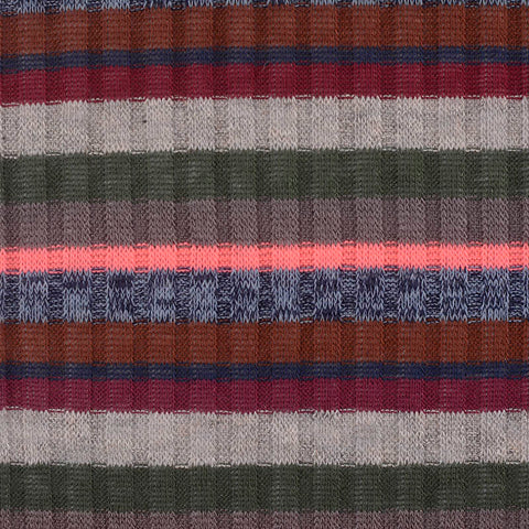 Brown Horizontal-Stripe Rib Knit, Polyester, 162 gsm