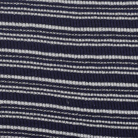 Navy Horizontal-Stripe Rib Knit, Poly-Cotton, 174 gsm