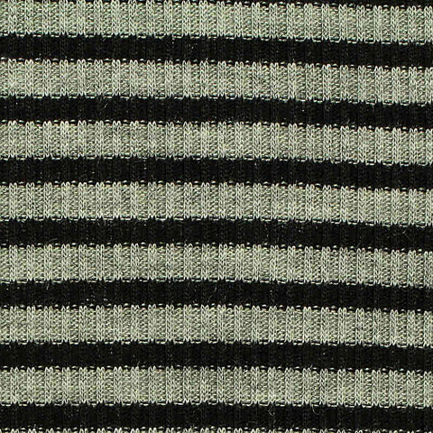 Black Horizontal-Stripe Rib Knit, Poly-Viscose, 180 gsm, 128 cm