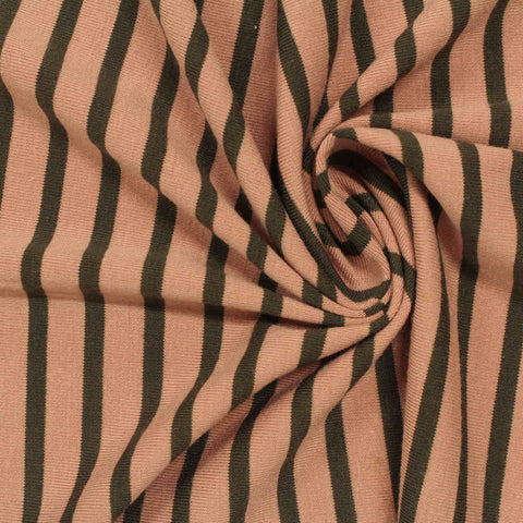 Olive Vertical-Stripe Jersey Knit, Poly-Viscose