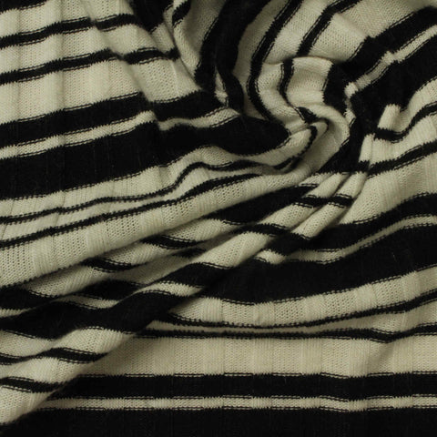 Black Horizontal-Stripe Rib Knit, Viscose-Poly, 190 gsm, 165 cm