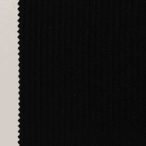 Brushed Viscose Polyester Stretch Rib Knit Fabric, 230 gsm, 123 cm — Black