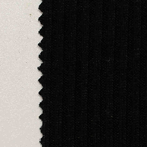 Brushed Viscose Polyester Stretch Rib Knit Fabric, 230 gsm, 123 cm — Black