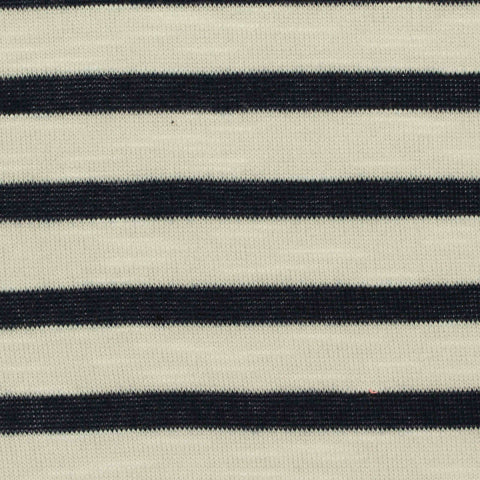 Navy Horizontal-Stripe Jersey Knit, Poly-Viscose, 180 gsm, 155 cm
