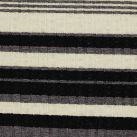Off-White Horizontal-Stripe Rib Knit, Poly-Viscose, 160 gsm
