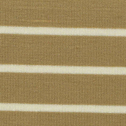 Tan Horizontal-Stripe Jersey Knit, Poly-Viscose, 185 gsm