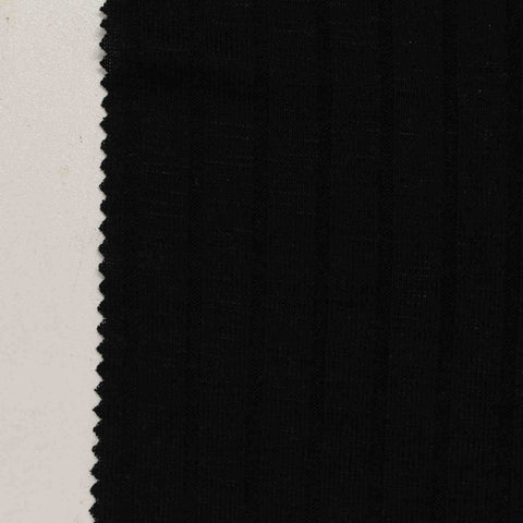 Viscose Polyester Stretch Rib Knit Fabric, 215 gsm, 160 cm — Black