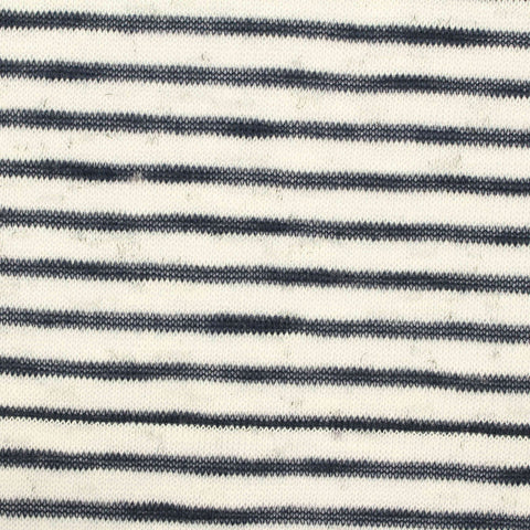 Navy Horizontal-Stripe Jersey Knit, Cotton-Poly, 132 gsm