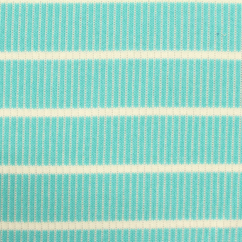 Turquoise Horizontal-Stripe Rib Knit, Viscose-Poly
