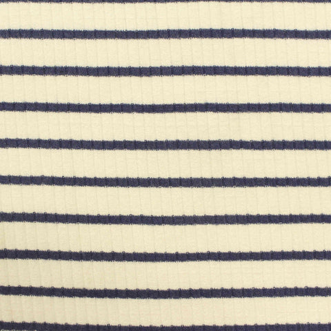 Navy Horizontal-Stripe Rib Knit, Viscose, 261 gsm