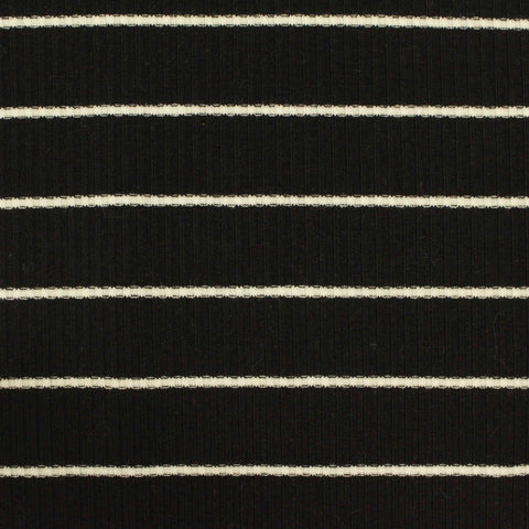 White Horizontal-Stripe Rib Knit, Polyester, 271 gsm