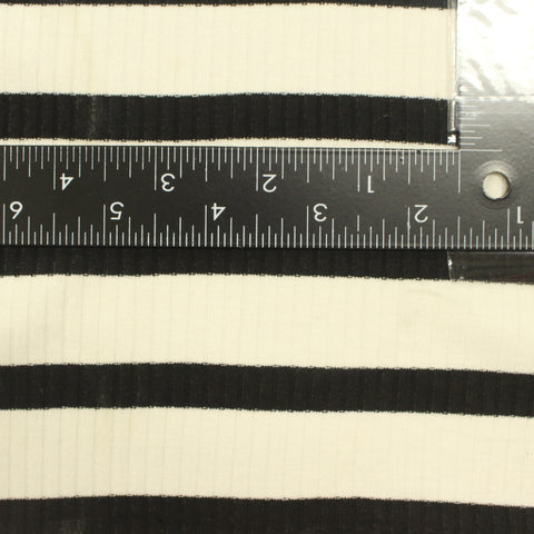 Black Horizontal-Stripe Rib Knit, Viscose-Poly, 205 gsm, 140 cm