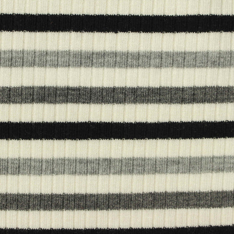 Black Stripes Rib Knit, Viscose-Poly, 267 gsm