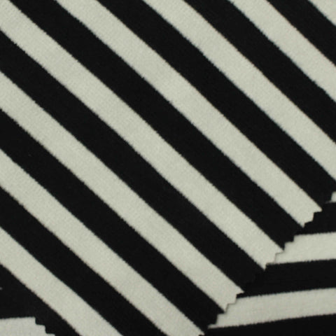 Black Diagonal-Stripe Jersey Knit, Poly-Viscose, 235 gsm