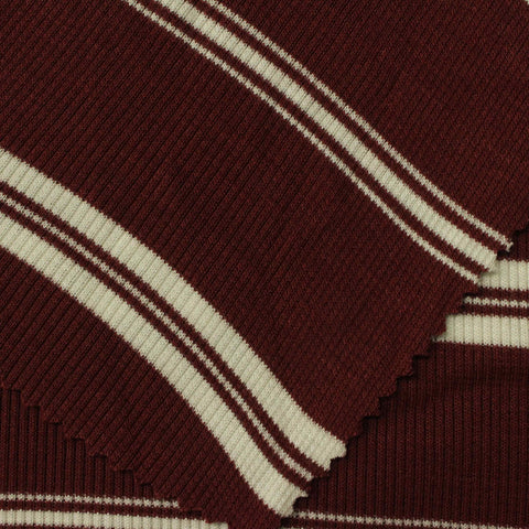 Maroon Stripes Rib Knit, Viscose