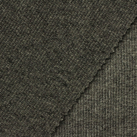Dark Grey Heathered-Marl Rib Knit, Polyester, 330 gsm