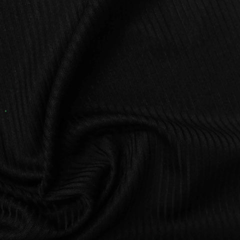100% Polyester Rib Knit Fabric, 120 gsm, 145 cm — Black