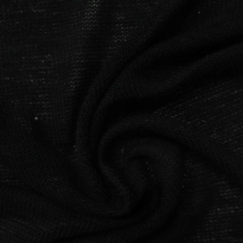 Slub Viscose Polyester Stretch Chunky Knit Fabric, 160 gsm, 180 cm — Black