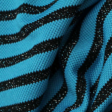 Blue Horizontal-Stripe Rib Knit, Poly-Nylon