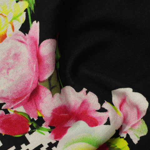 Pink Flowers Interlock Knit, Viscose-Poly