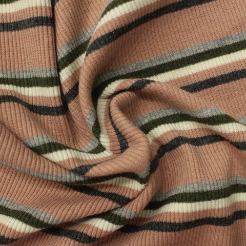 Pink Horizontal-Stripe Rib Knit, Cotton-Poly, 205 gsm