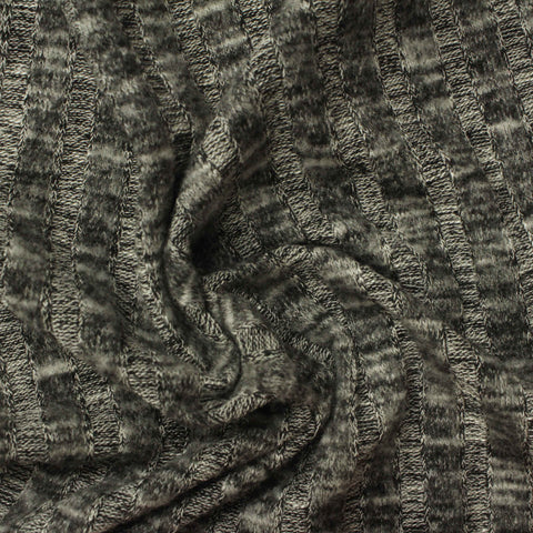 Grey Marl Rib Knit, Viscose-Poly, 220 gsm, 160 cm