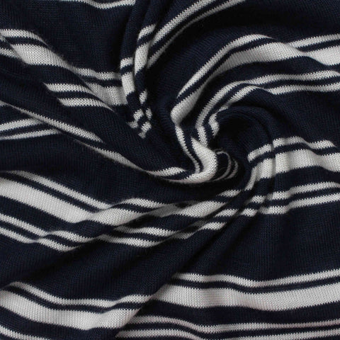 Navy Horizontal-Stripe Jersey Knit, 140 gsm