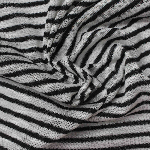 Black Horizontal-Stripe Jersey Knit, Polyester, 131 gsm