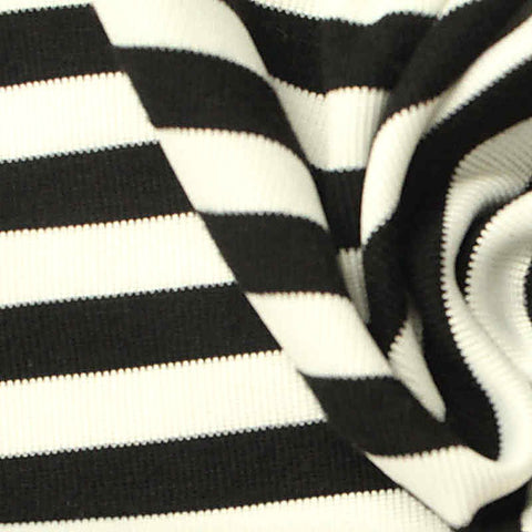 Black Horizontal-Stripe Rib Knit, Viscose, 172 gsm