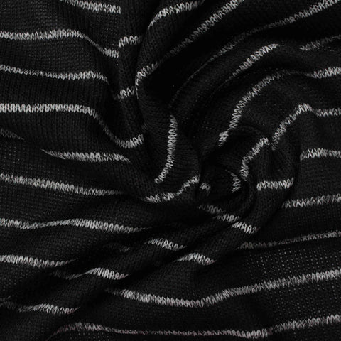 White Horizontal-Stripe Knit, Polyester, 167 gsm