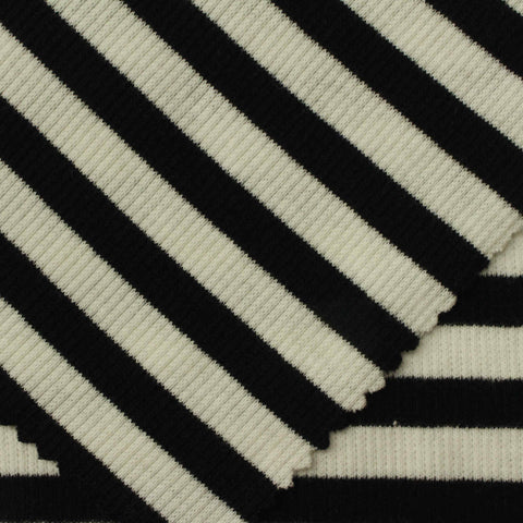 Black Diagonal-Stripe Rib Knit, Cotton-Poly