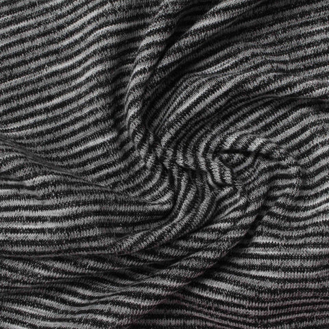 Black Horizontal-Stripe Rib Knit, Poly-Viscose, 250 gsm, 165 cm