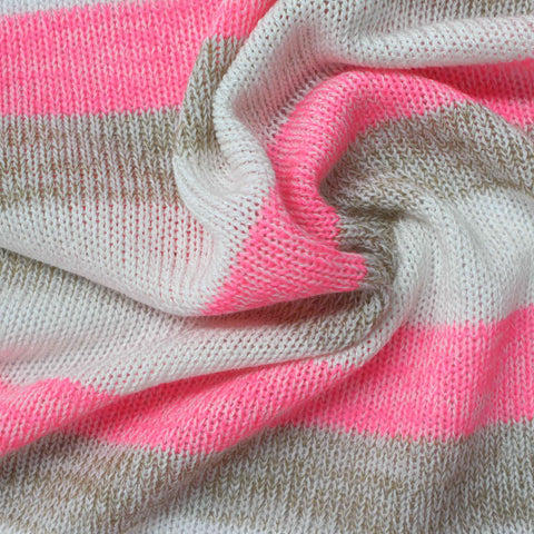 Pink Horizontal-Stripe Rib Knit, Polyester, 165 gsm