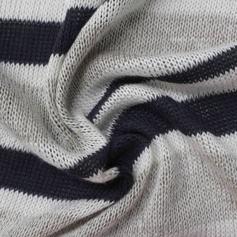 Dark Blue Horizontal-Stripe Rib Knit, Viscose-Poly, 155 gsm