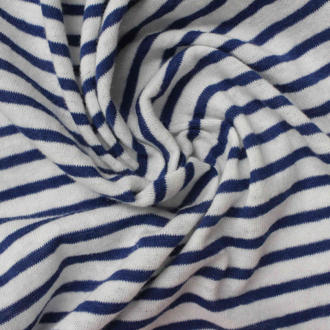 Navy Horizontal-Stripe Rib Knit, Poly-Cotton, 112 gsm