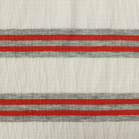 White Horizontal-Stripe Jersey Knit, Poly-Viscose, 160 gsm