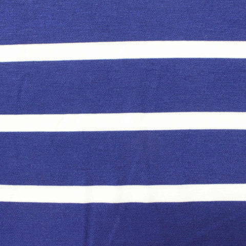 Blue Horizontal-Stripe Jersey Knit, Viscose-Poly