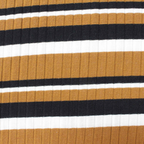 Brown Horizontal-Stripe Rib Knit, Poly-Viscose, 169 gsm