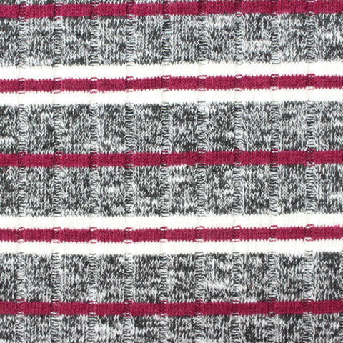 Burgundy Horizontal-Stripe Rib Knit, Poly-Viscose