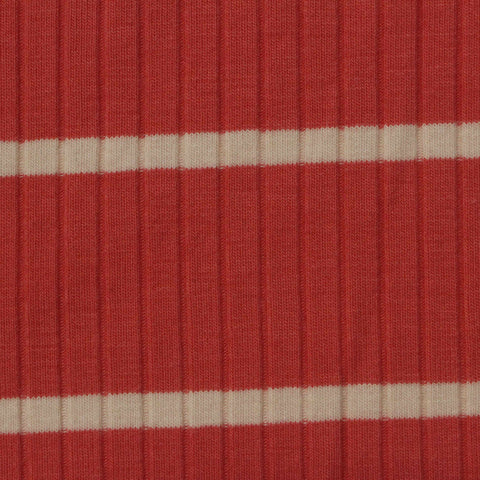 Striped Cotton Polyester Stretch Rib Knit Fabric, 230 gsm, 123 cm — Red