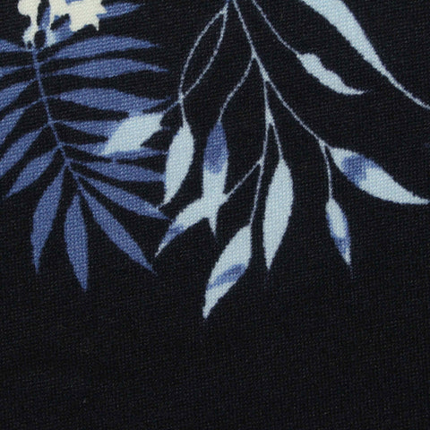 Blue Tropical-Leaf Milk Silk Knit, Polyester