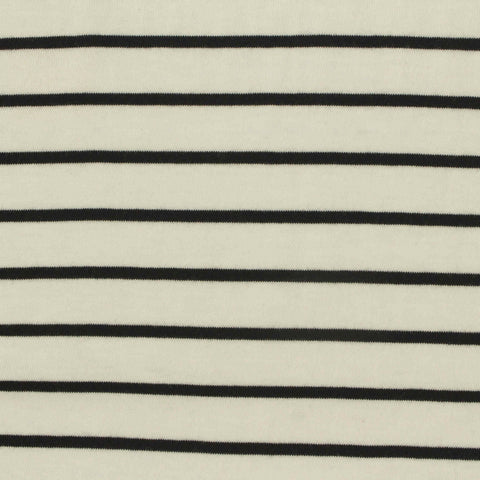 Black Horizontal-Stripe Jersey Knit, Cotton, 145 gsm