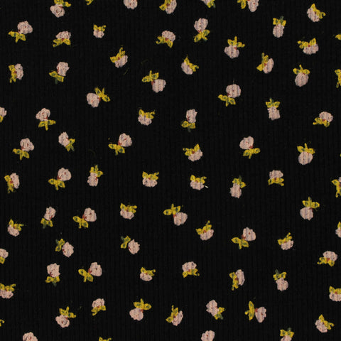 Pink Flowers Rib Knit, Viscose, 290 gsm
