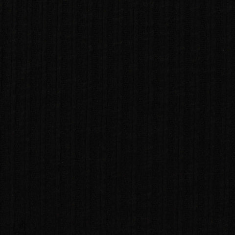 Polyester Viscose Stretch Rib Knit Fabric, 230 gsm, 135 cm — Black