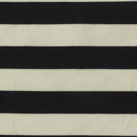 Black Horizontal-Stripe Ponte Knit, Viscose-Poly, 260 gsm