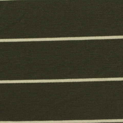 Dark Green Horizontal-Stripe French Terry, Poly-Viscose