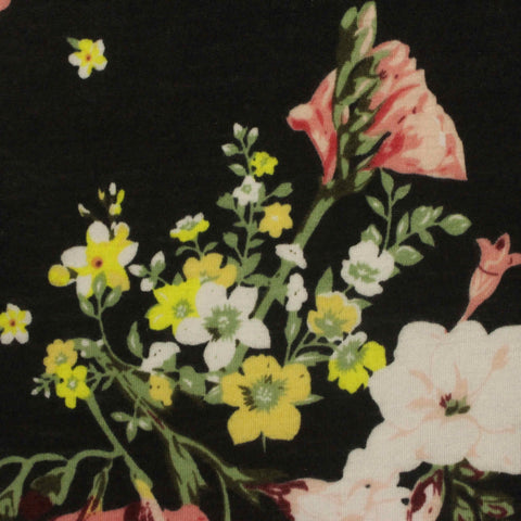 Yellow Floral Jersey Knit, Polyester, 150 gsm