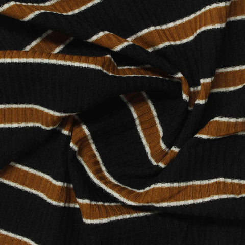 Black Horizontal-Stripe Rib Knit, Poly-Viscose, 220 gsm, 130 cm, ref EF-240604